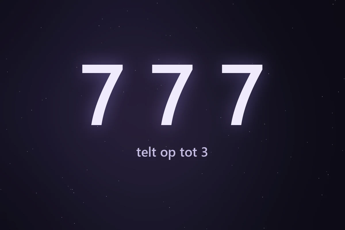 De cijferreeks 777, die in de numerologie optelt tot 3